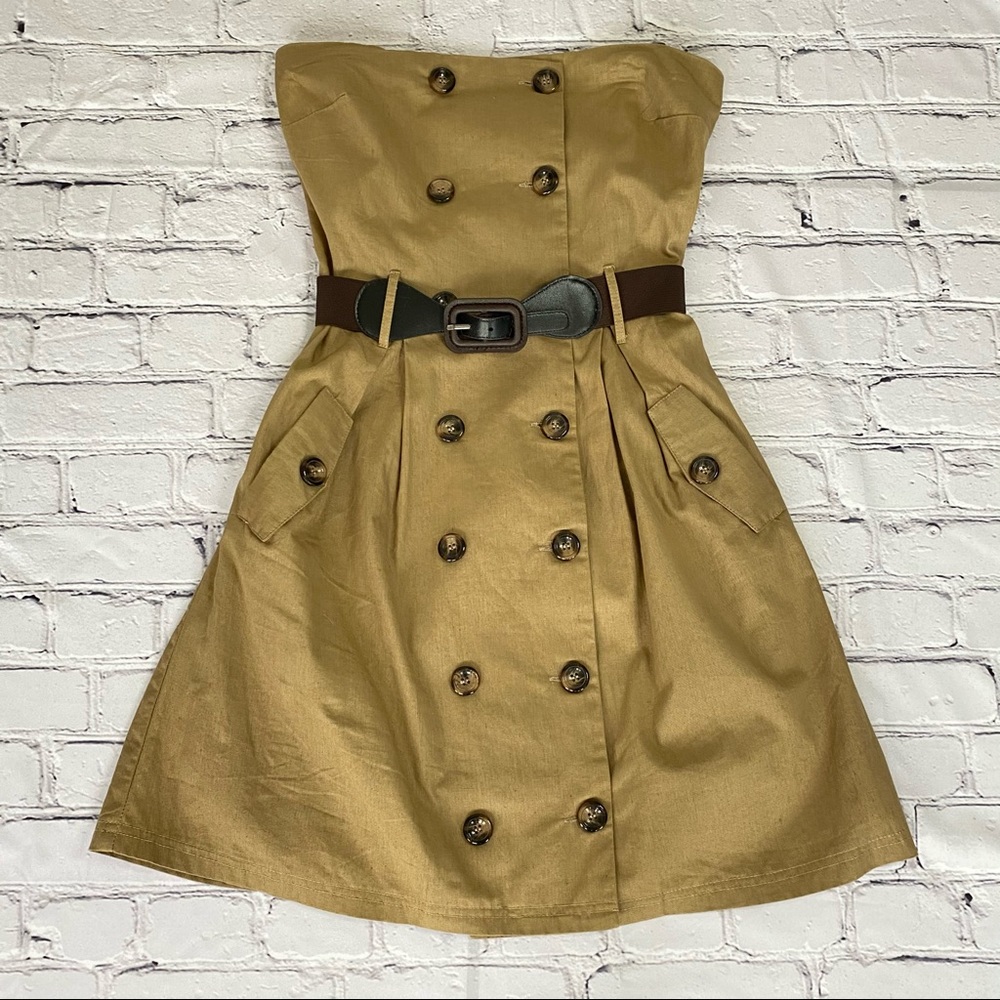 Tan Strapless Knee Length Dress By Ya Los Angeles